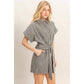 Collared Striped Romper With Sash