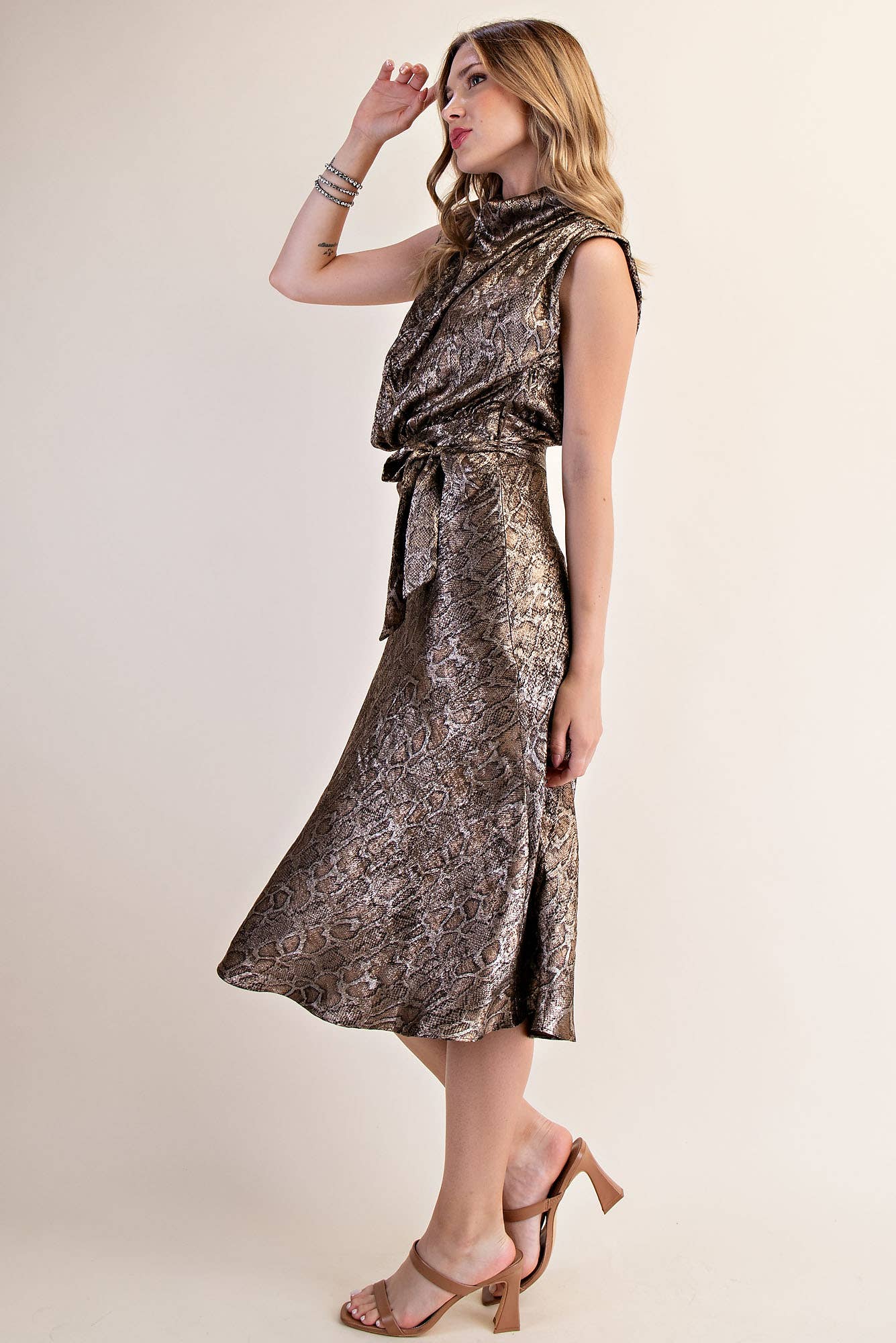 Mock Neck Sleeveless Midi Dress