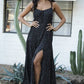 C4C84-FQ00 POLKA DOT SIDE SLIT MAXI DRESS