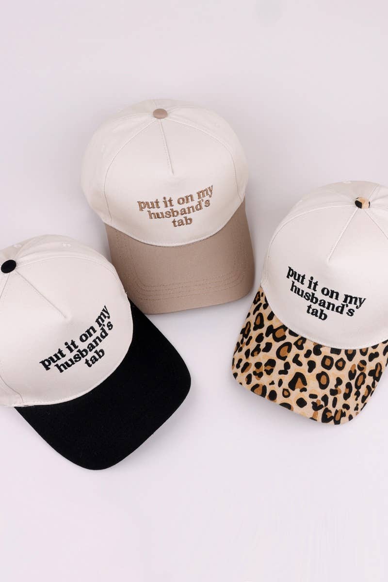 `Put It On My Husband's Tab Two Tone Canvas Cap
