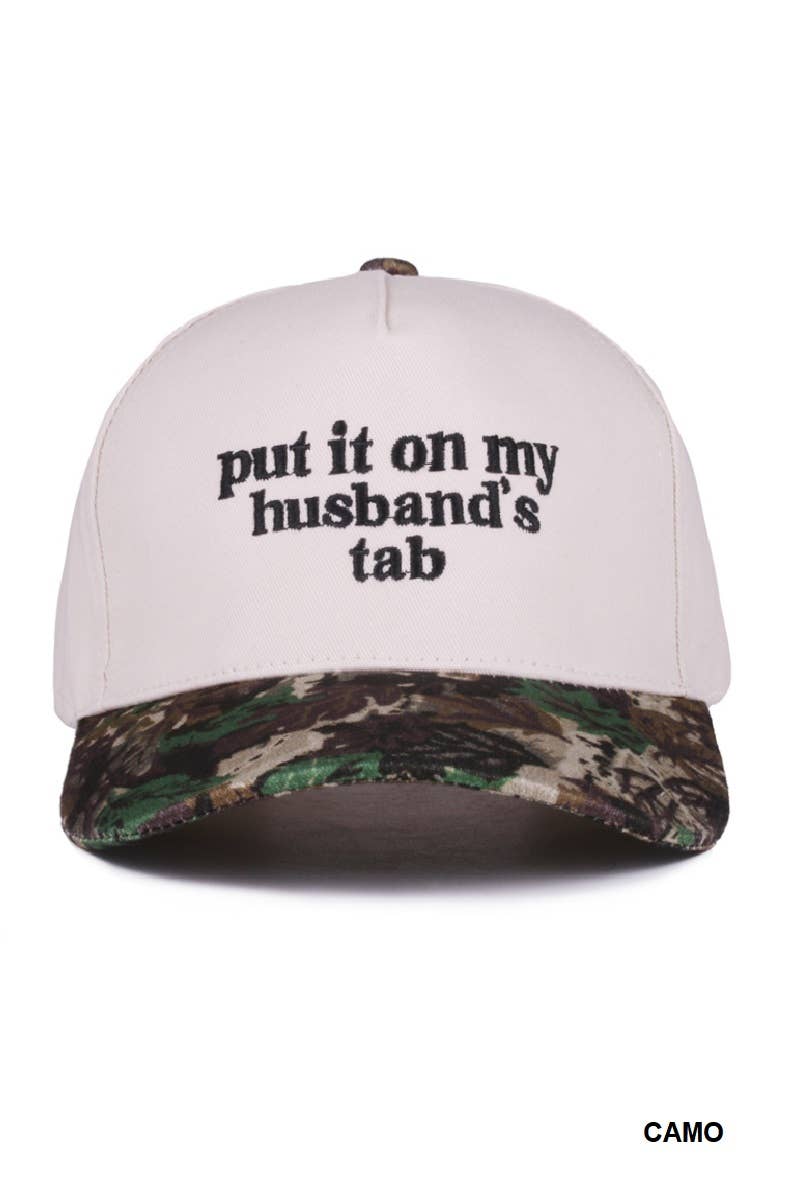 `Put It On My Husband's Tab Two Tone Canvas Cap