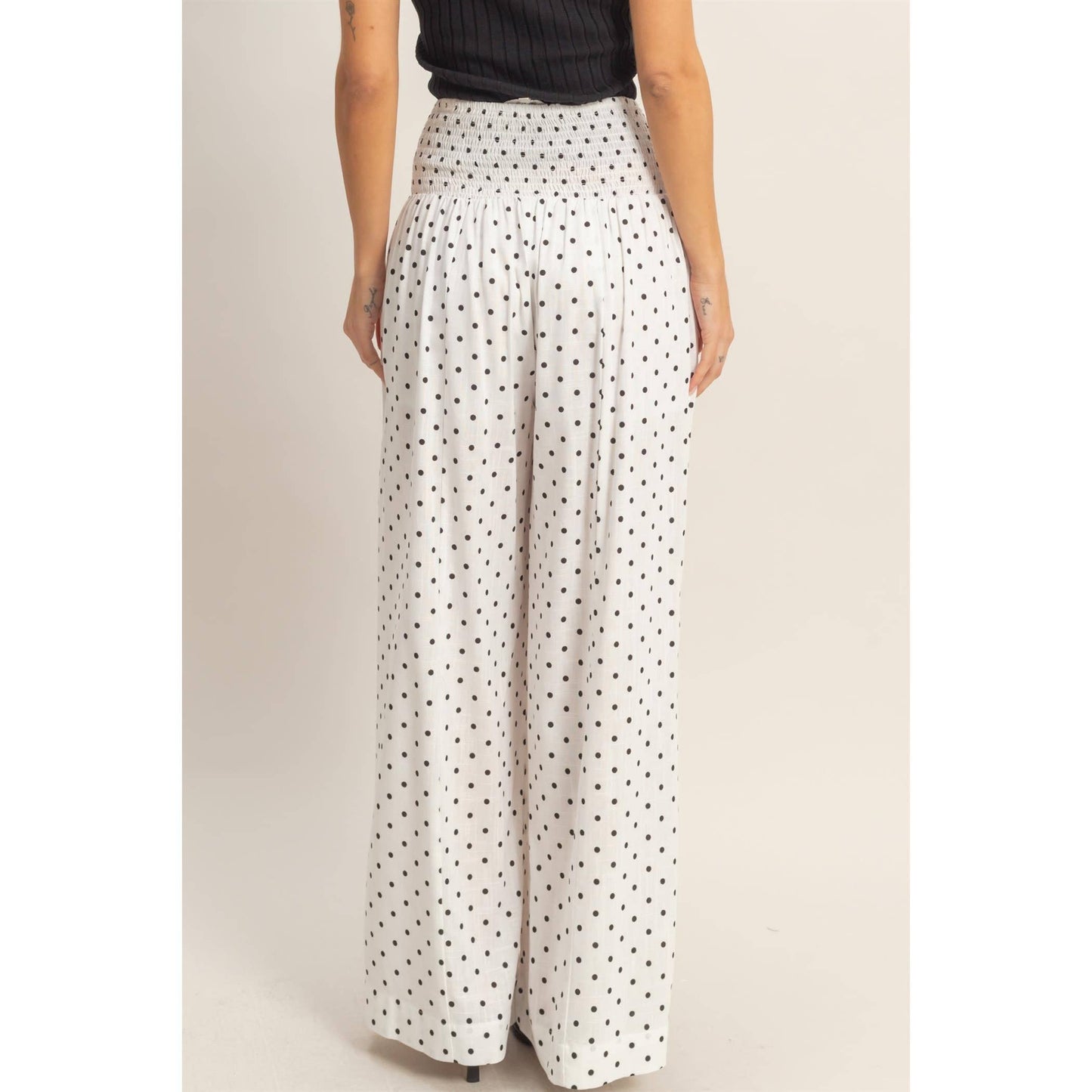 Polka Dot Elastic Wide-Leg Pants