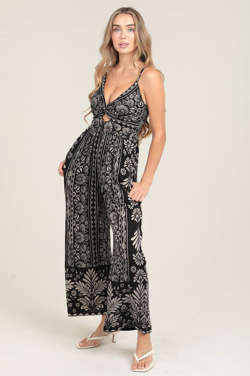 B5A42-A958 V NECK TWIST FRONT CUT OUT JUMPSUIT
