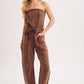 WASHED STRAPLESS SMOCKED WAIST DRAWSTRING JUMPSUIT