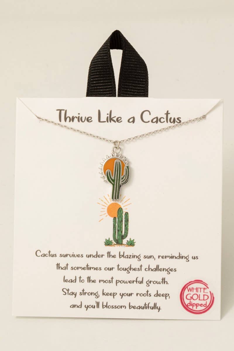 Gold Dipped Enamel Sunrise Cactus Pendant Necklace