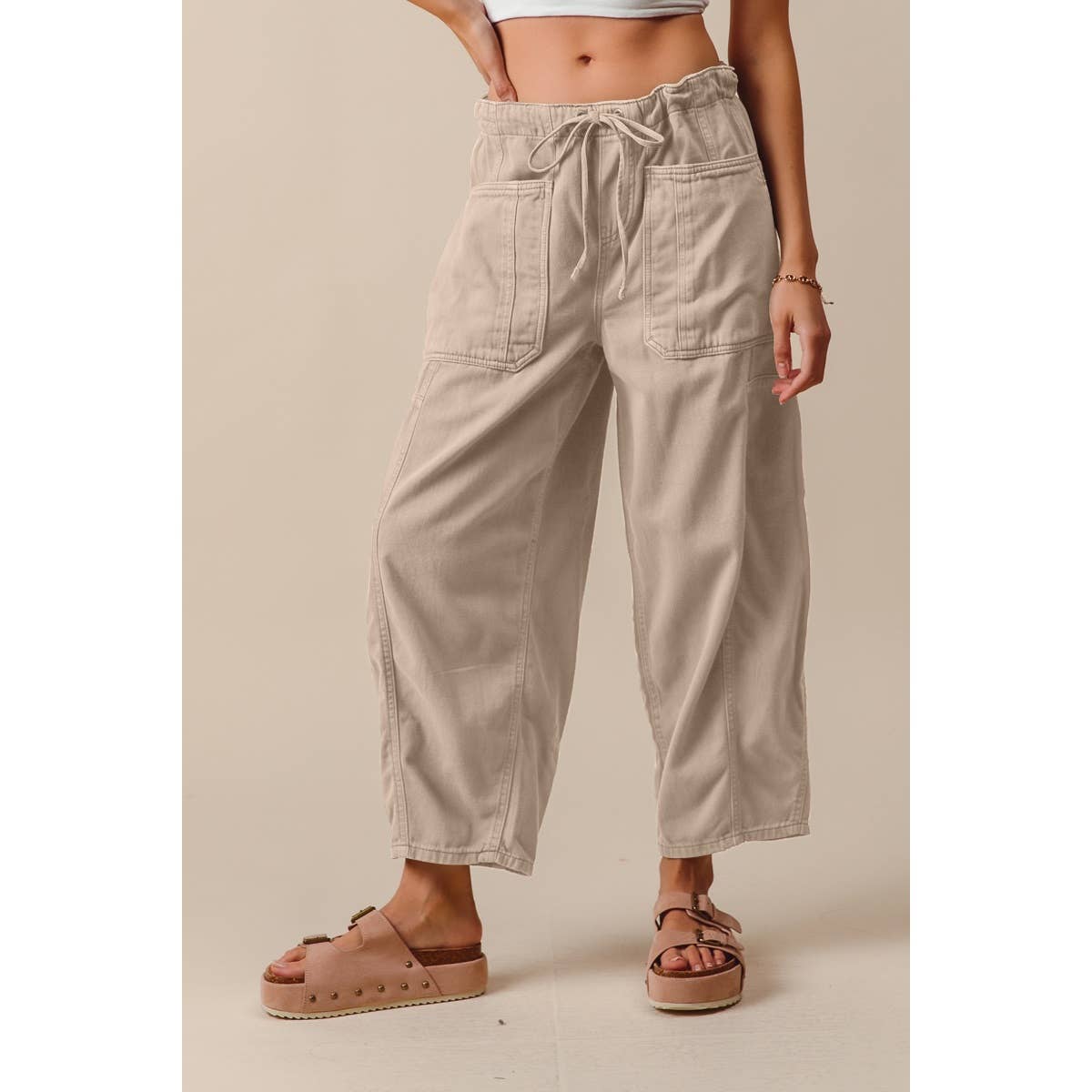 MID RISE WIDE LEG PANTS  WITH POCKETS