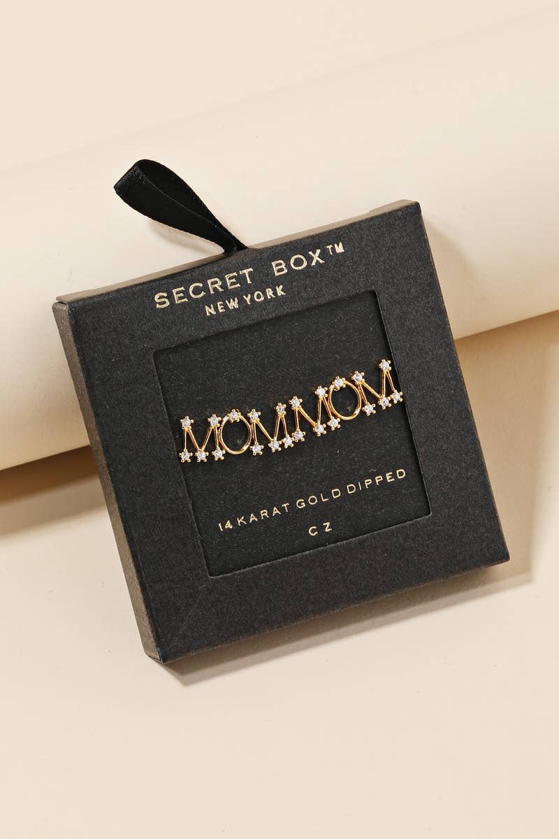 Secret Box Cz Gold Dipped Mom Stud Earrings