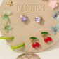 Flower Cherry And Butterfly Mixed Stud Earrings Set