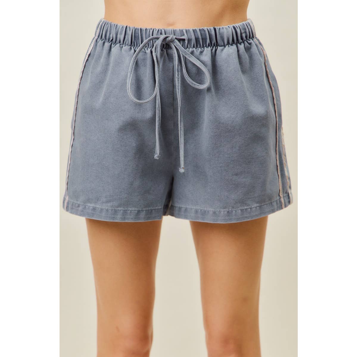 SIDE LACE DETAIL DENIM PULL ON SHORTS