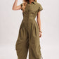 BUTTON DOWN UTILITY SHIRTING JUMPSUIT