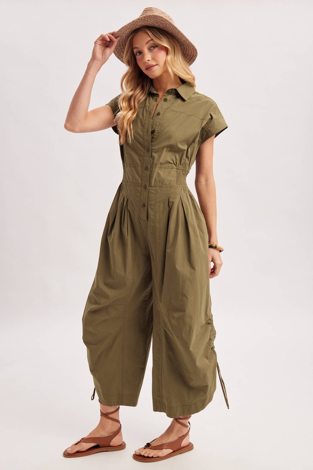 BUTTON DOWN UTILITY SHIRTING JUMPSUIT