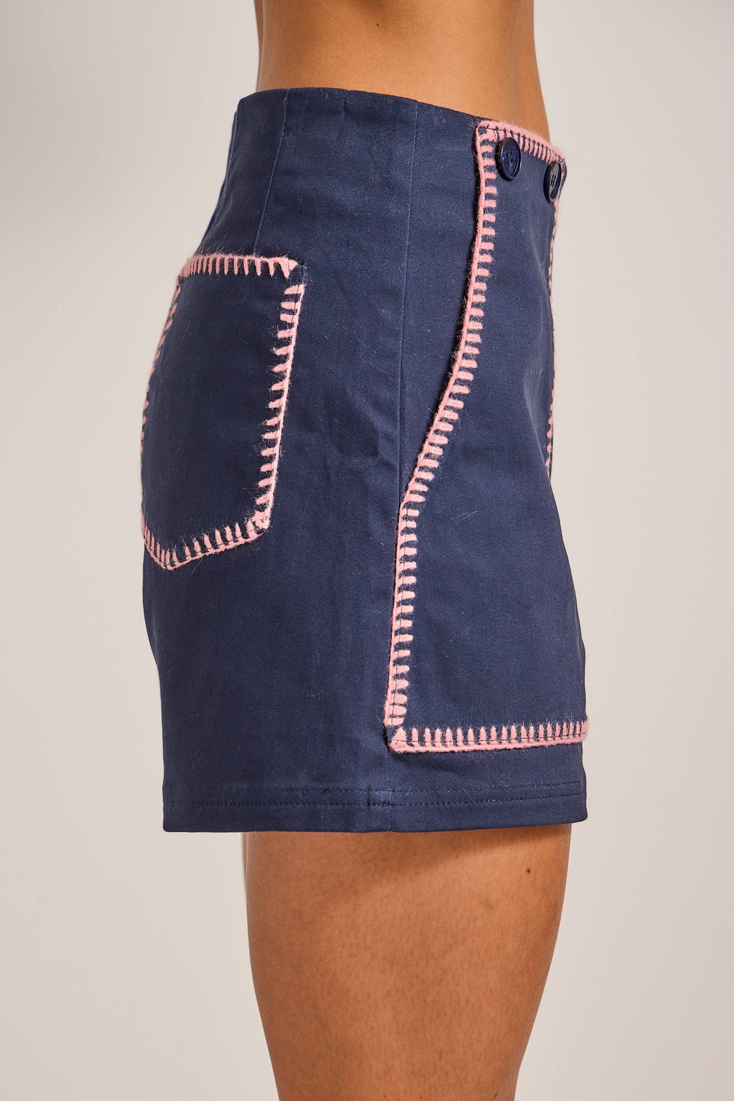 Nautical Contrast Stitch High-Waist Shorts