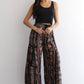25R84-AA09 PRINTED FLARE PANTS WITH LACE INSERTS AND SMOCKED