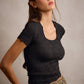 FLORAL PATTERNED TEXTURE SEAMLESS SHORT SLEEVE TOP