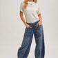 DENIM MID-WAIST DRAWSTRINGS BARREL JEANS