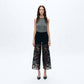 HIGH RISE WIDE LEG JEANS WITH LACE SPLICED BYW8090