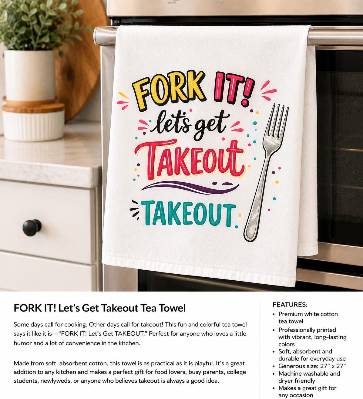 FORK IT! Let's Get Takeout Tea Towel