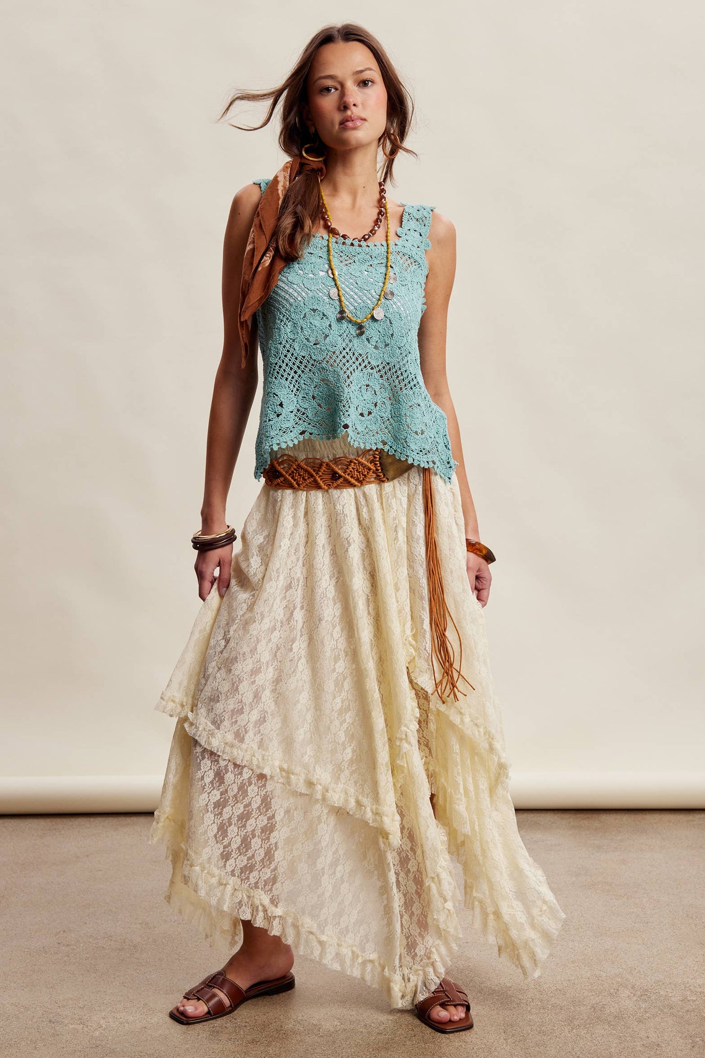 Crochet Lace Square Neck Tank Top LCR0117