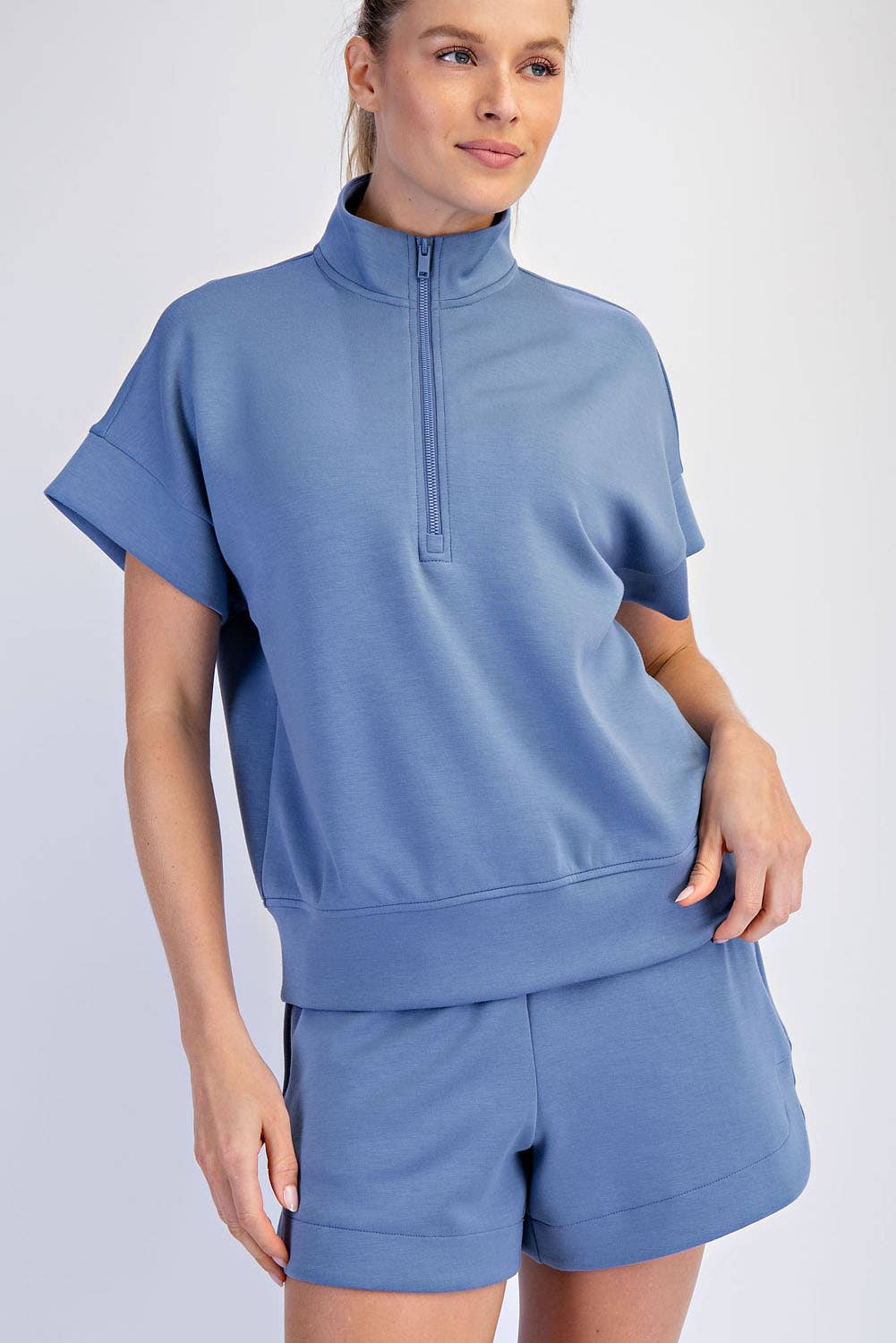 MODAL SCUBA QUARTER ZIP SHORT SLEEVE TOP