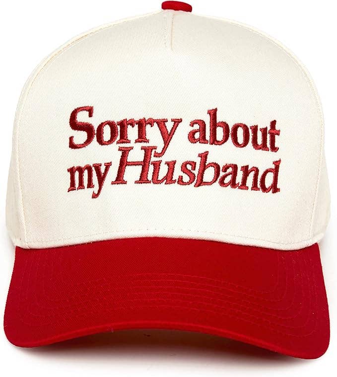 Two Tone Cap -  Sorry About My Husband - Beige/Red