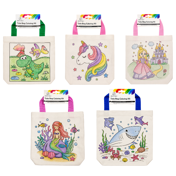Kids Color Your Own Tote Bag Craft Kit – 5 Designs