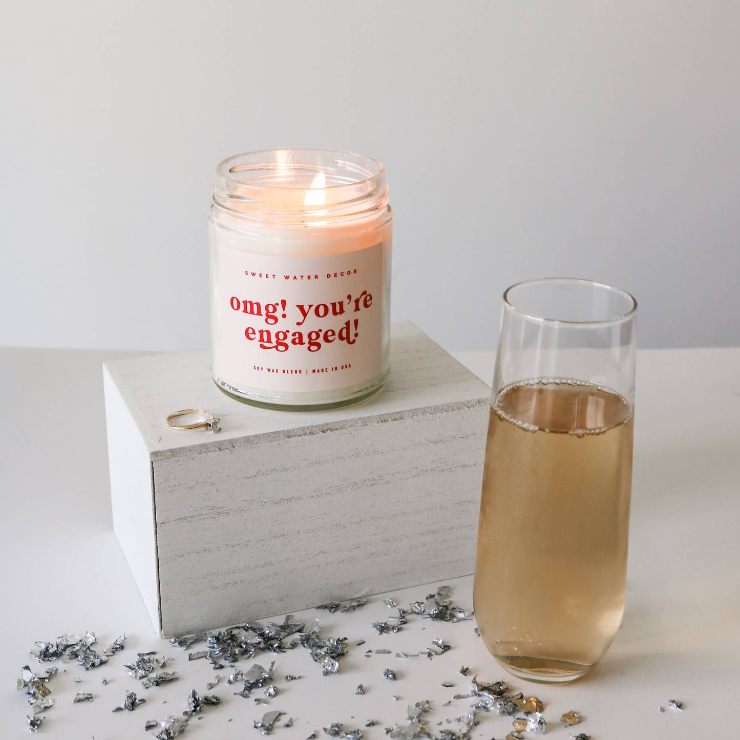 OMG! You're Engaged! Soy Candle - Clear Jar - Pink + Red