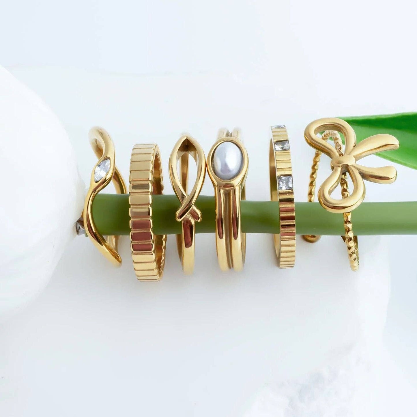 18K Gold PVD Stainless Steel Adjustable Bow Ring