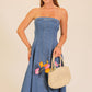 Strapless Stretch Denim Midi Dress
