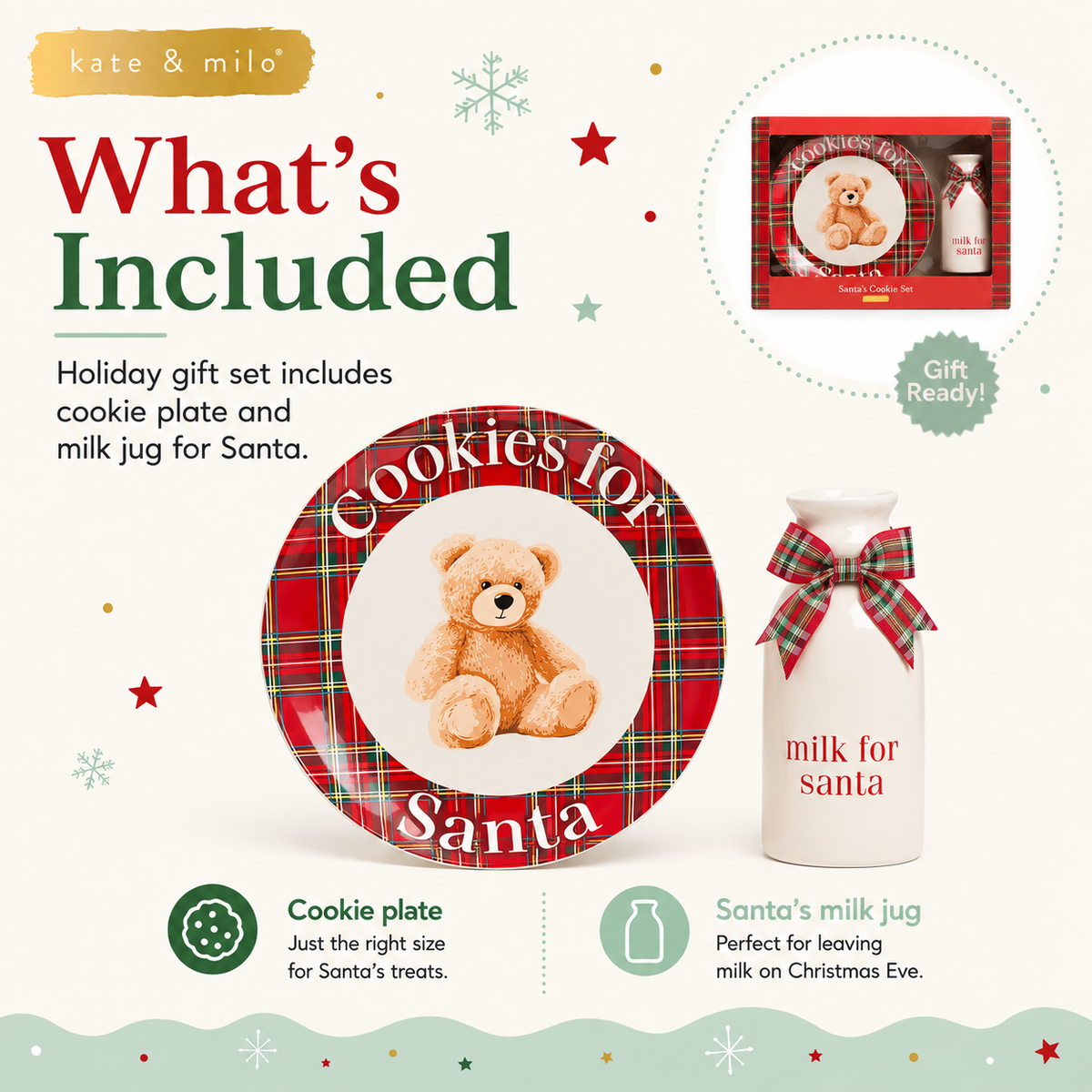 Cookies for Santa Christmas Gift Set, Red and Green Plaid
