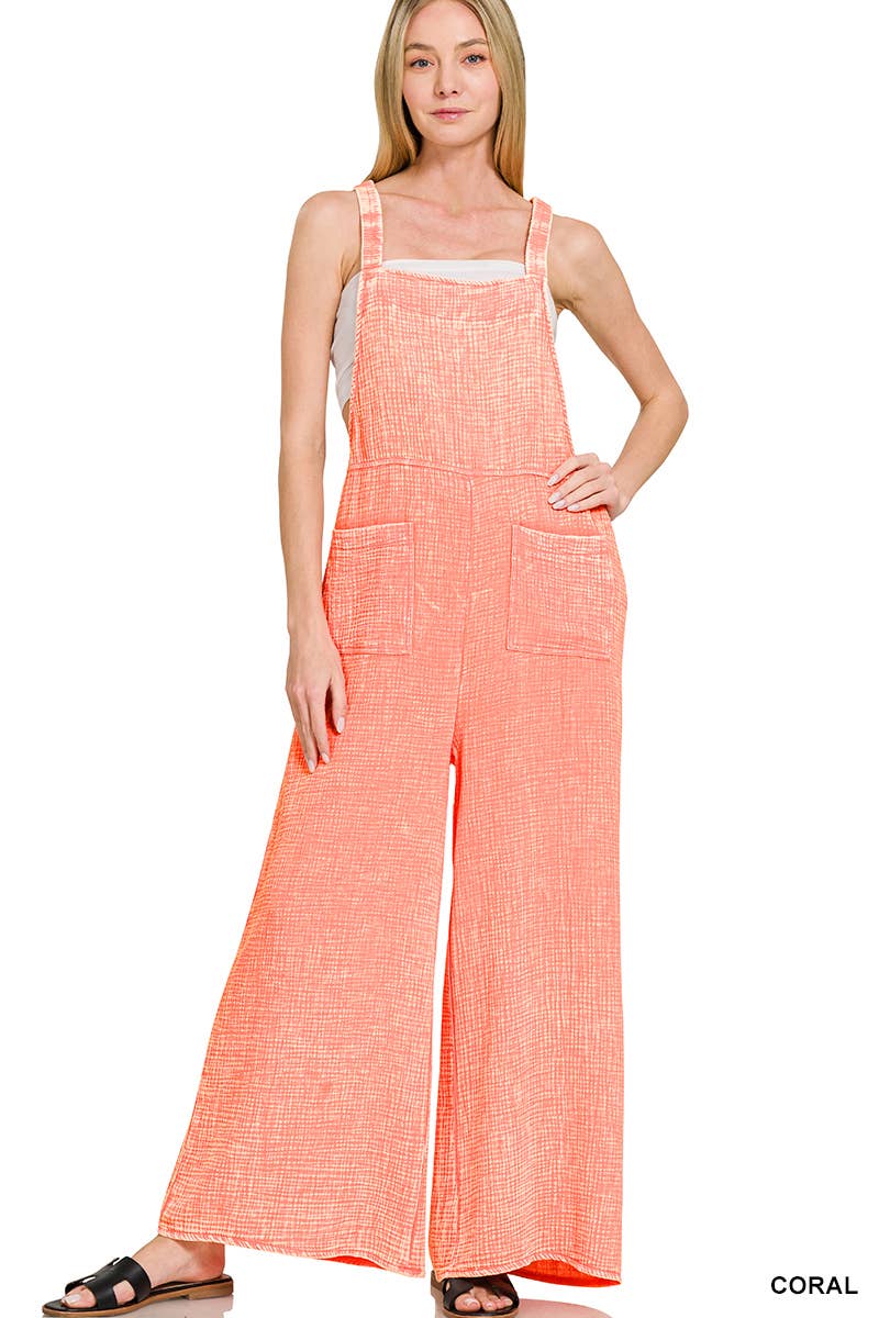..Washed Double Gauze Wide Leg Overalls