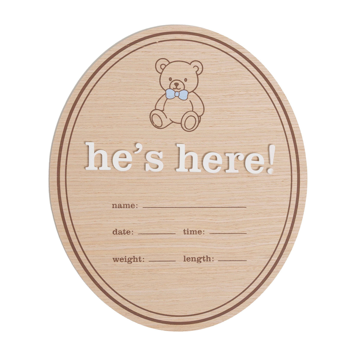 Wooden Birth Announcement Fill-In Photo Prop, He's Here