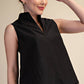 Stand Collar Slit V-Neck Sleeveless Top