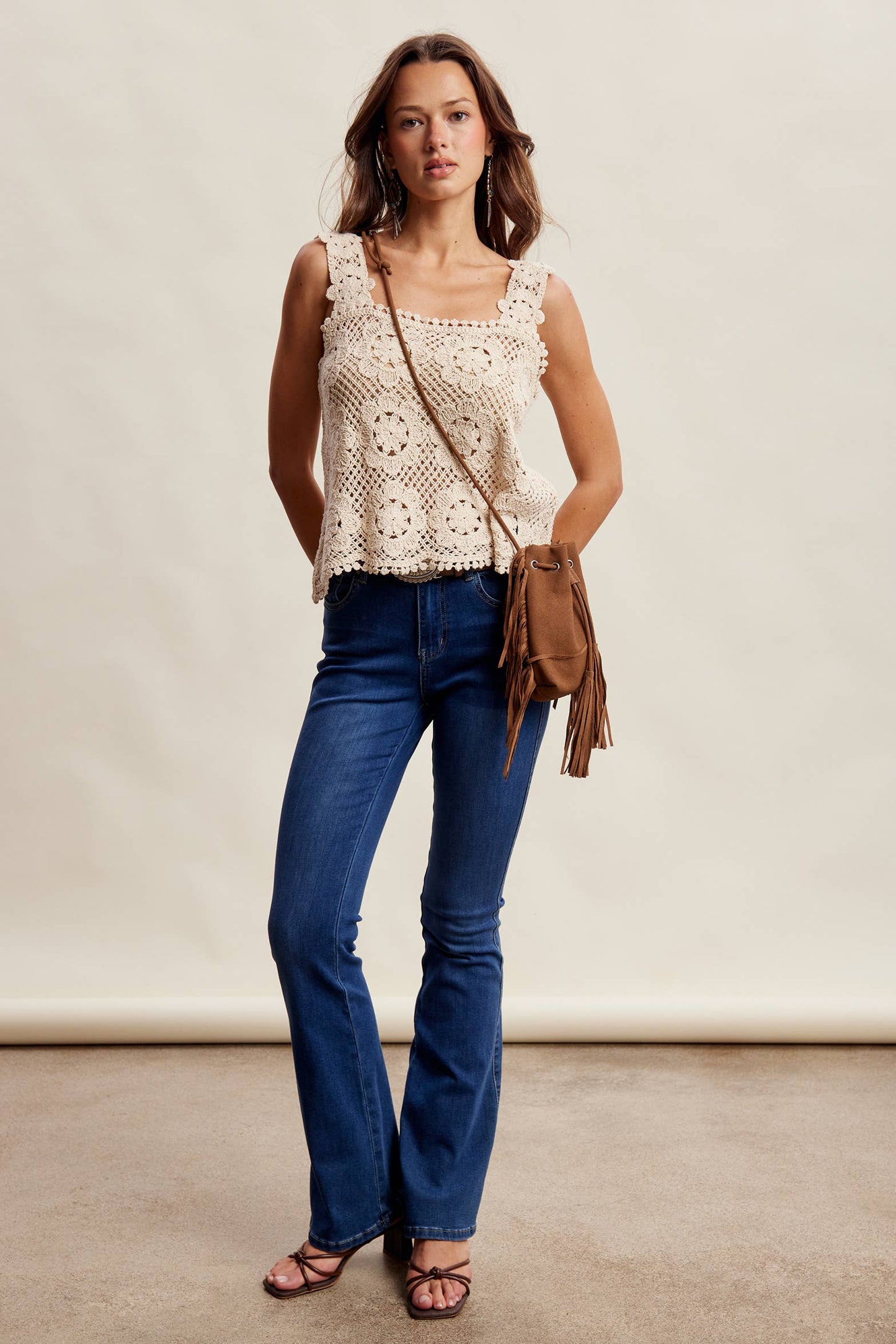 Crochet Lace Square Neck Tank Top LCR0117