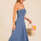 Strapless Stretch Denim Midi Dress