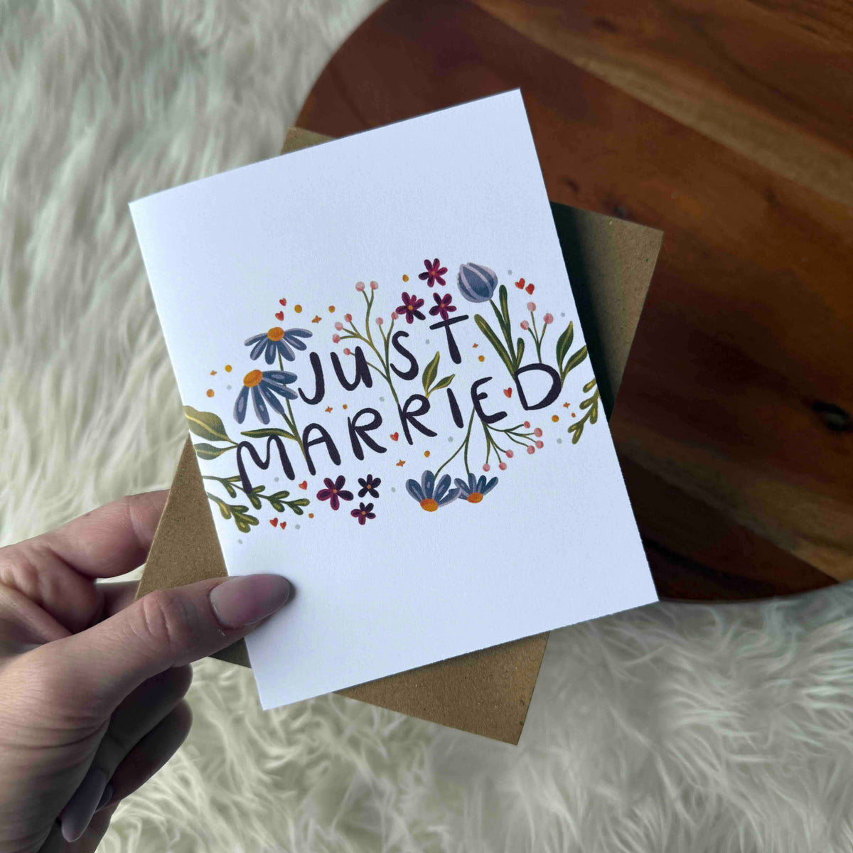 "Just Married" Wildflowers Pattern Wedding Card