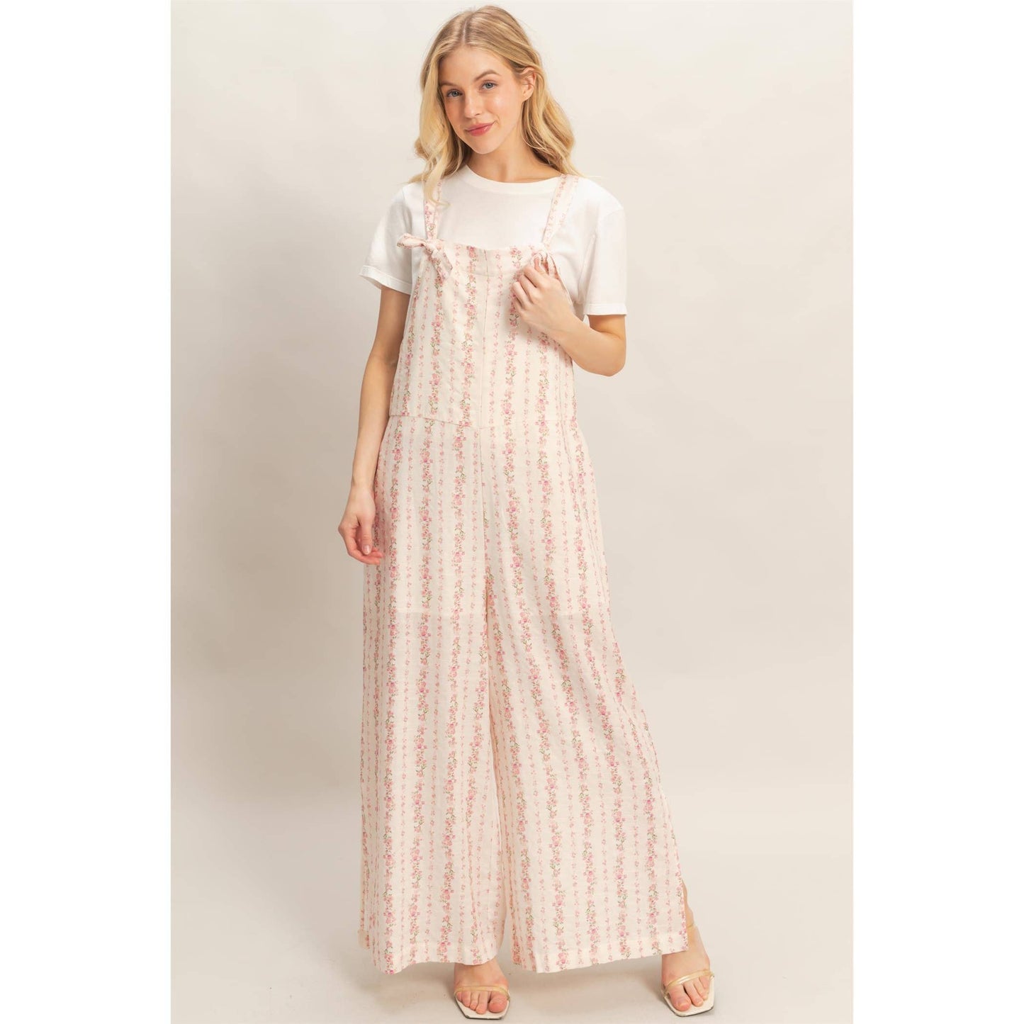 Tie Strap Jumpsuit With Hem Slits