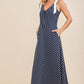 A-line long midi cotton knit dress with stripe