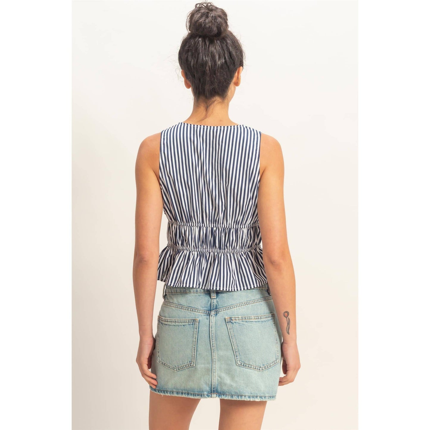 Striped Tie Front Peplum Sleeveless Top
