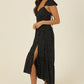 F4F96-FQ00 V NECK SMOCKED WAIST MID LENGTH DRESS WITH LACE U