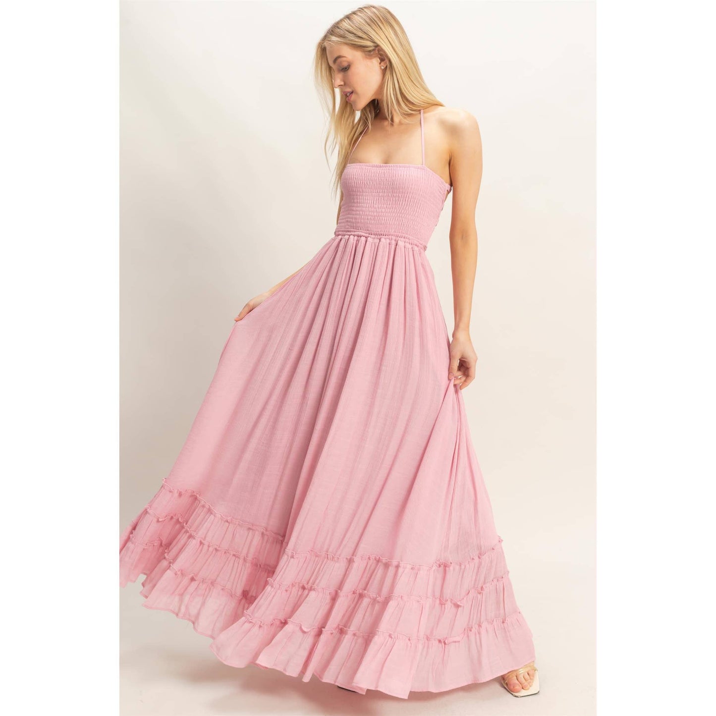 Smocked Halter Maxi Dress