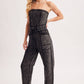 WASHED STRAPLESS SMOCKED WAIST DRAWSTRING JUMPSUIT