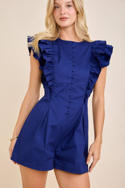Ruffle Sleeve Button Front Romper