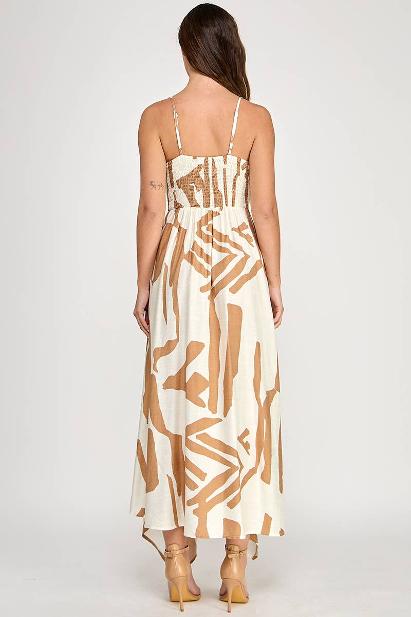 Abstract Print Sleeveless Maxi Dress