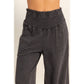 Mineral Washed Wide-Leg Smocked Waist Pants