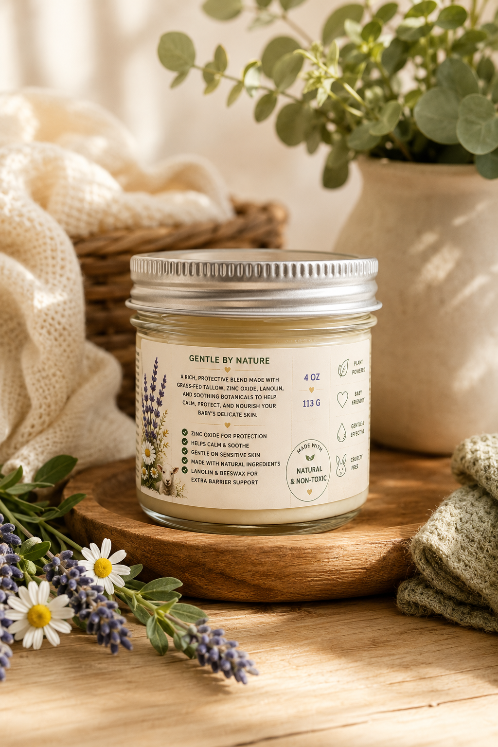 Grass-fed Tallow Diaper Cream| Natural Baby Rash Cream | Multi-purpose Skin Barrier