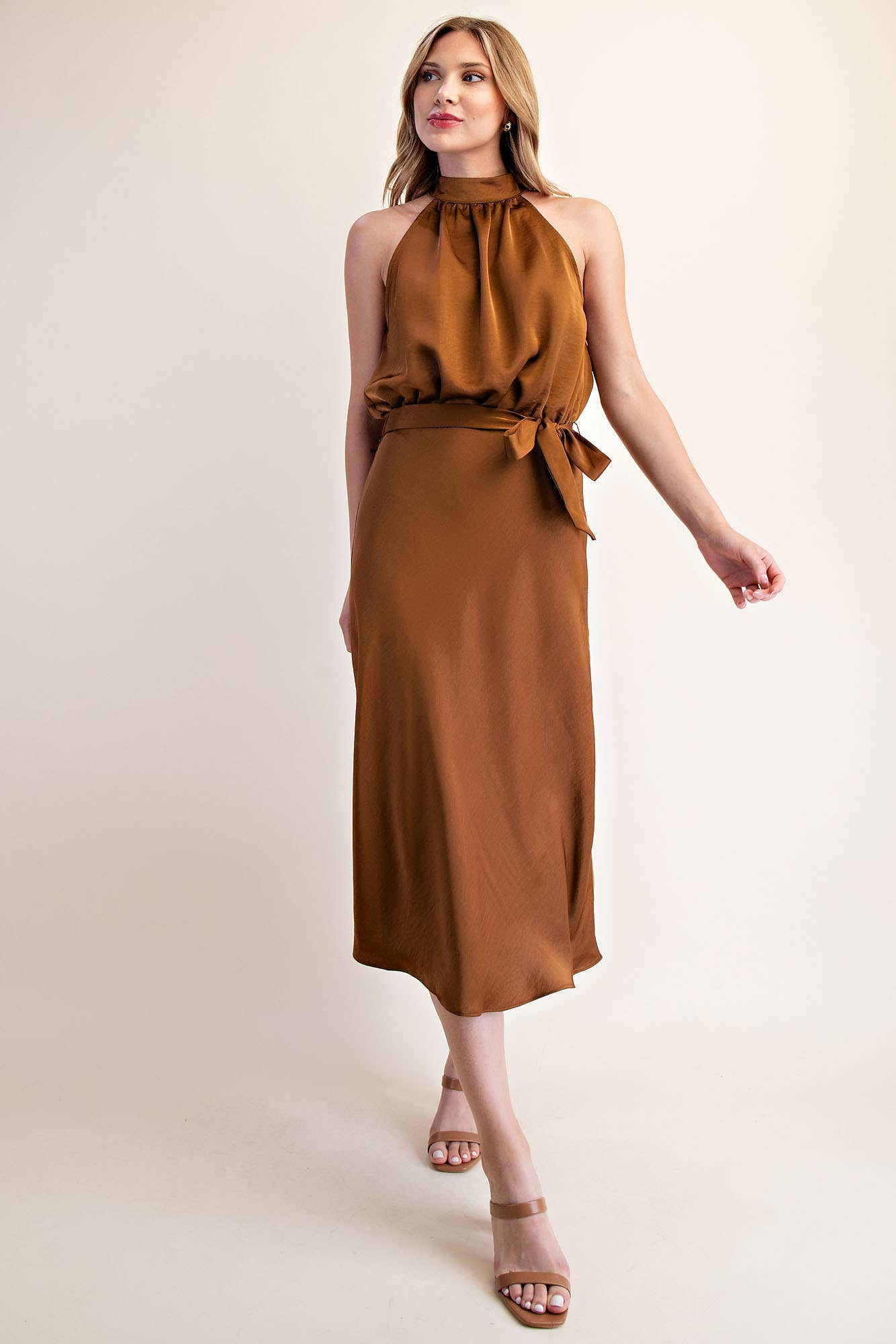 Halter Neck Sleeveless Midi Dress