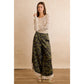 CAMO PRINT LACE HEM FULL LENGTH WIDE LEG PANTS