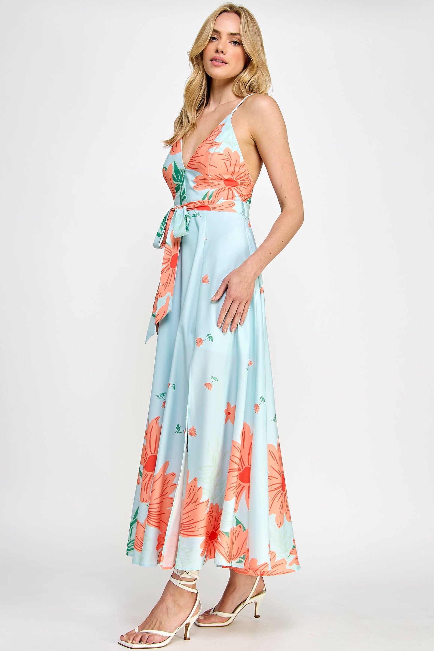 Floral Border Print Side Slit Maxi Dress