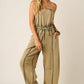 MINERAL WASH CONTRAST STITCH BARREL LEG JUMPSUIT