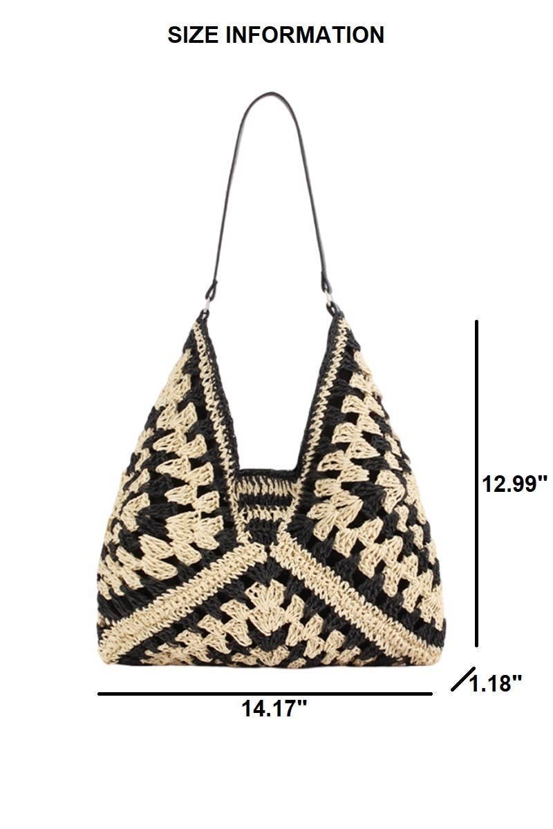 Vintage Woven Straw Crochet Bucket Shoulder Bag